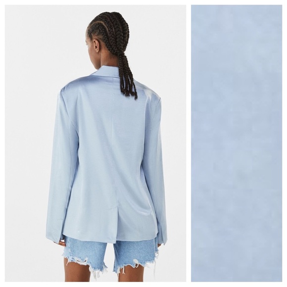 NWT. Bershka Light Blue Satin Effect Tailored Blazer. Size M. - Picture 5 of 9